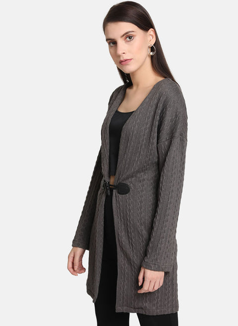 Cable Knit Cape With Buckle