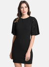 Embellished Bodycon Dress With Flared Sleeves