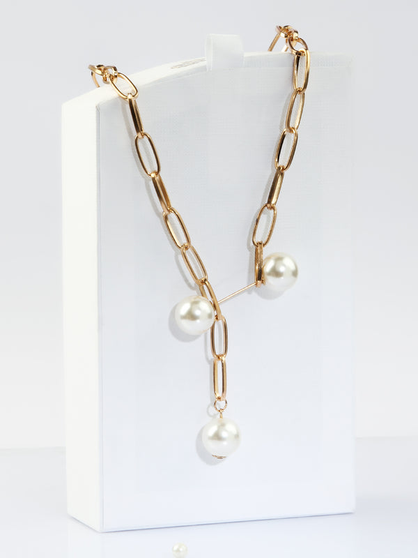 Chain & Pearl Front Lock Necklace