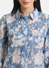 Printed & Embroidered Shirt With Scallop Lace Detail