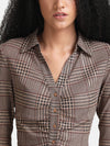 Printed Lurex Cropped Shirt With Ruching