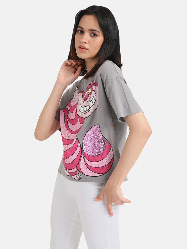 Cheshire CatDisney Printed T-Shirt With Sequin Work