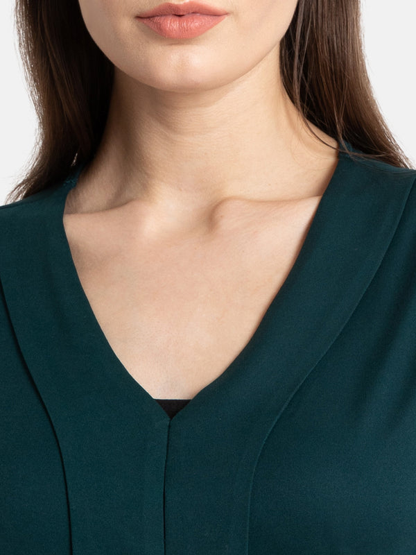 Drop Shoulder Neck Pleate Top