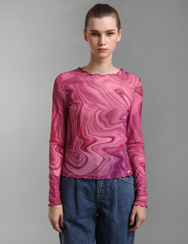 Psychedelic Print Full Sleeves Mesh Top