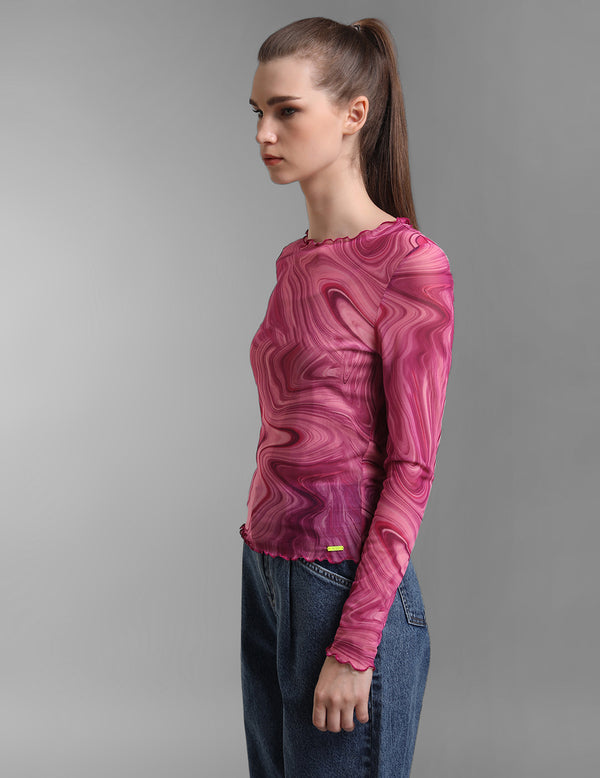 Psychedelic Print Full Sleeves Mesh Top