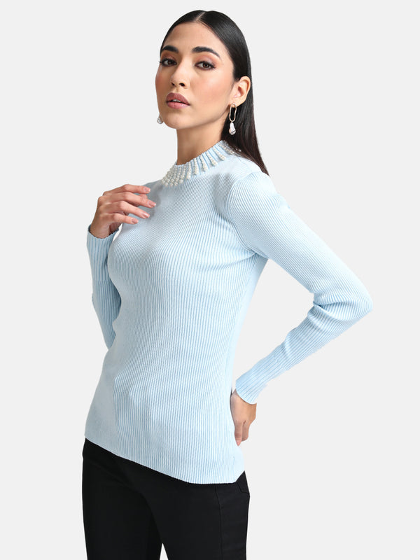 Pearl Beaded Turtle Neck Pullover