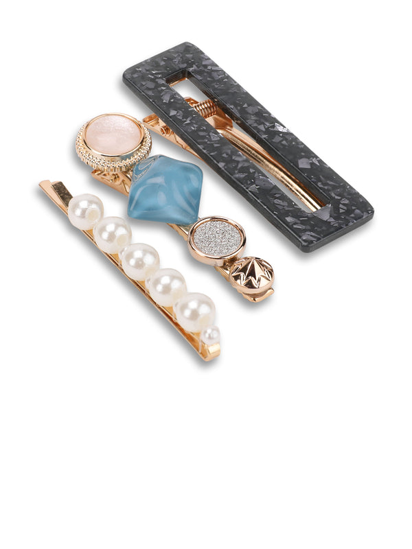 3PcsFashion Pearls Acetate Geometric Hair Clip