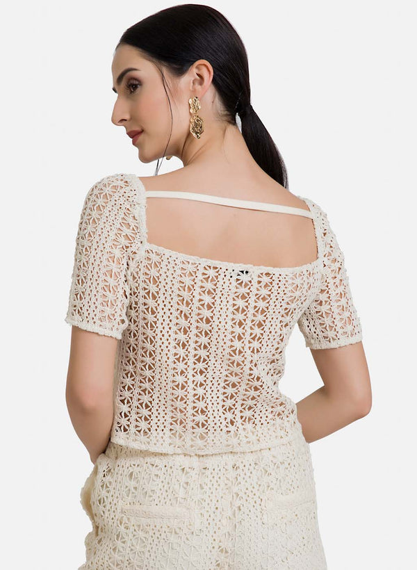 Crochet Horn Button Crop Top