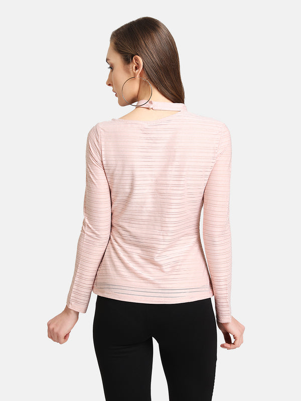 Striped Lurex Band Neck Top