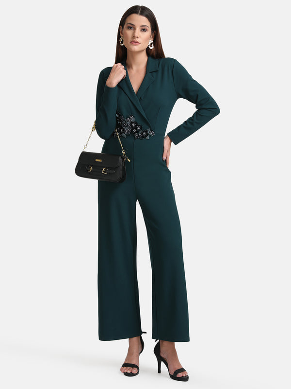 Lapel Collar Embellished Jumpsuit