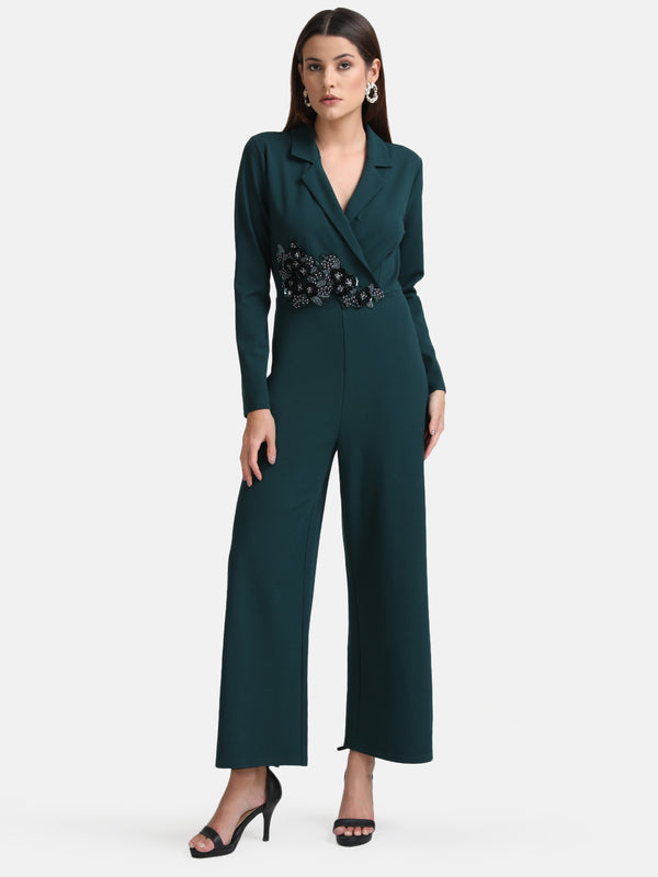 Lapel Collar Embellished Jumpsuit