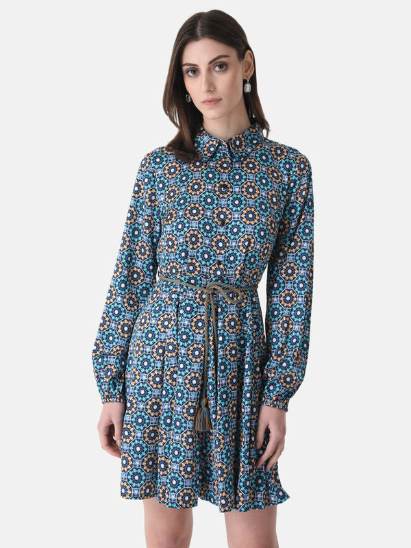 Printed Shirt Dress With Belt