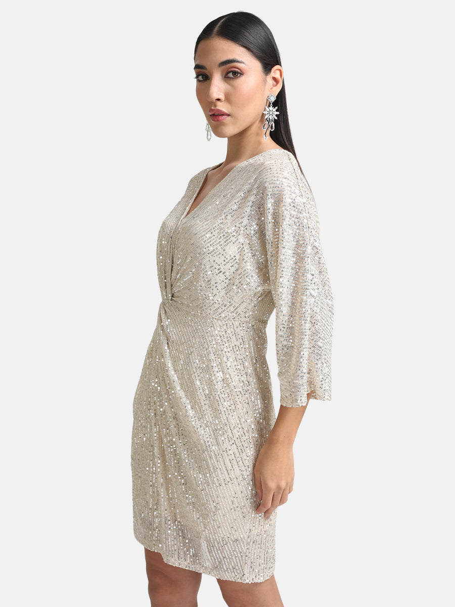Twist Knot Detail Sequin Mini Dress KAZO