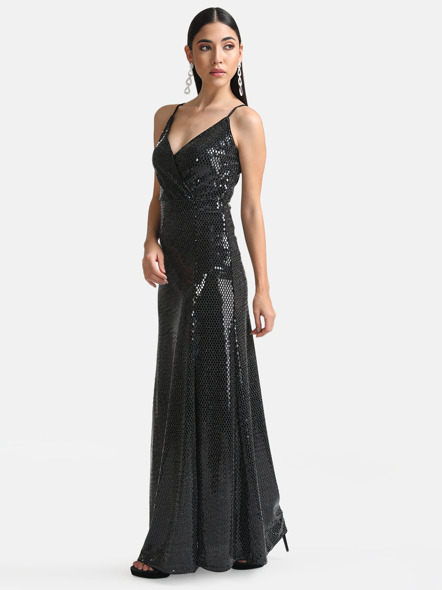 Stickon Sequin Wrap Maxi Dress KAZO