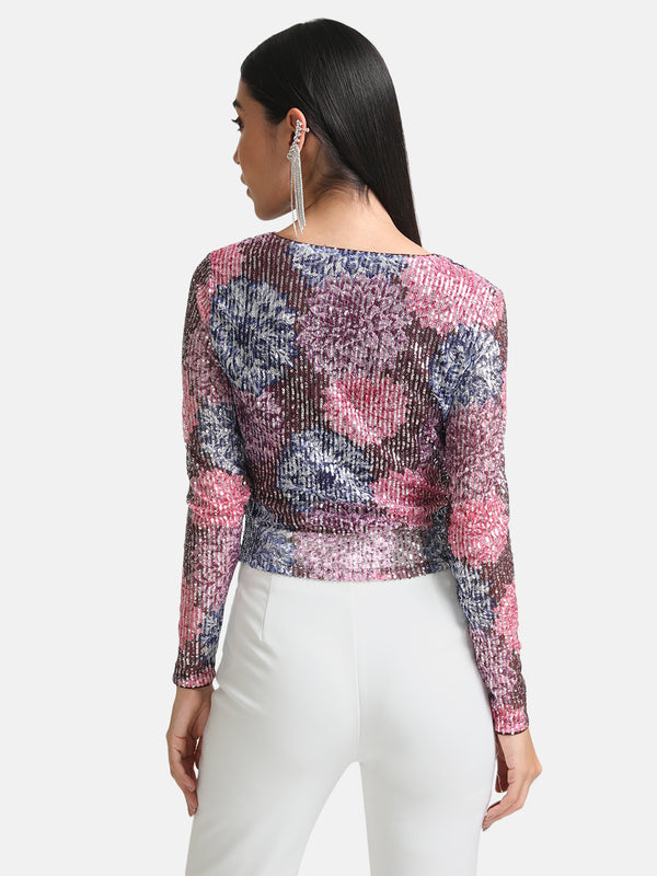 Sequin Top With Cowl Neck