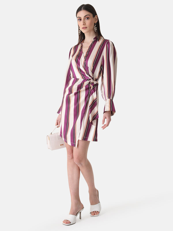 Stripe Printed Wrap Mini Dress