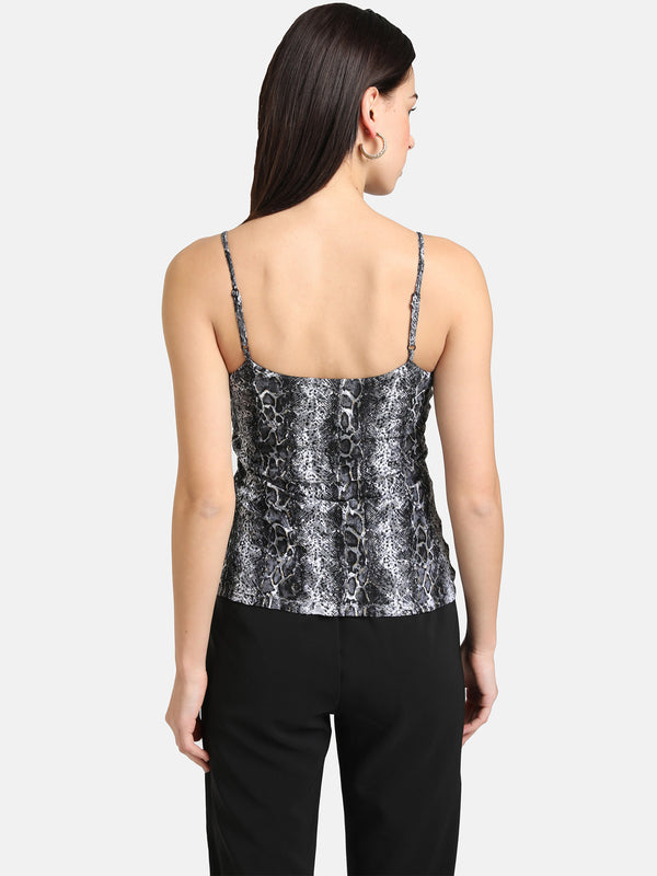 Printed Stretch Lace Spaghetti Top
