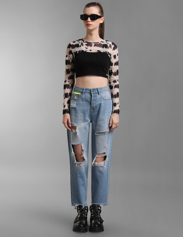 Cow Print Mesh Arm Warmer