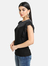 Ruffle Detail Mesh Yoke Top