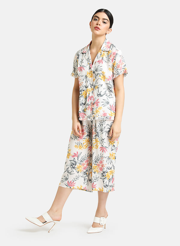 Floral Printed Shirt With Pajama Lounge Set