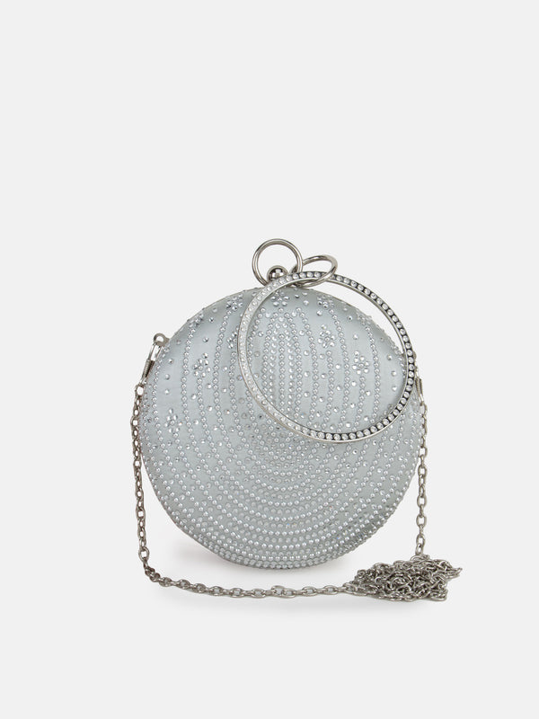 Embelished Round Clutch With Circular Handheld