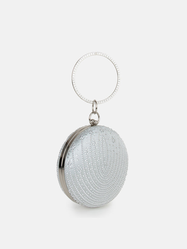Embelished Round Clutch With Circular Handheld
