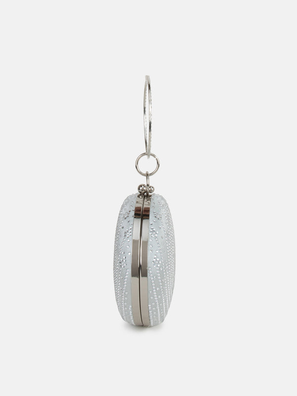 Embelished Round Clutch With Circular Handheld