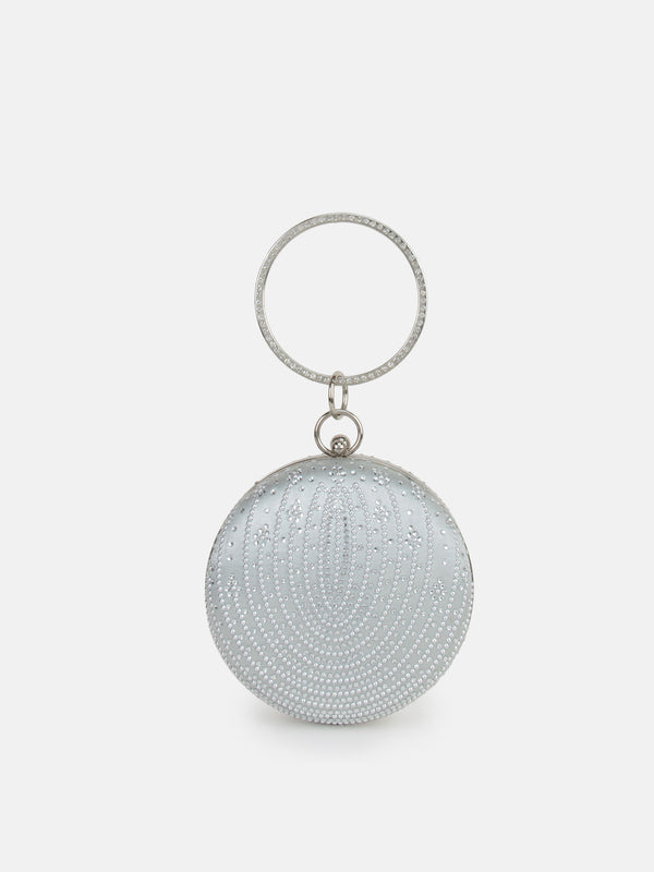 Embelished Round Clutch With Circular Handheld