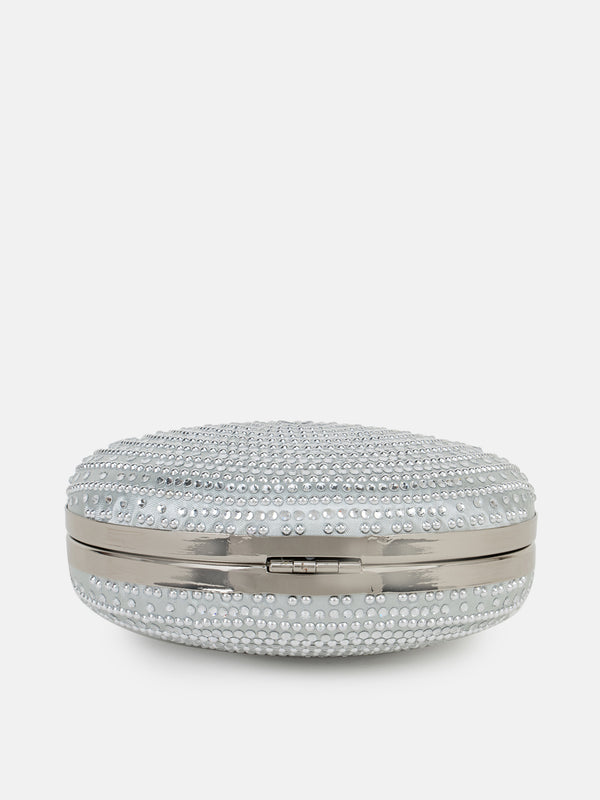 Embelished Round Clutch With Circular Handheld