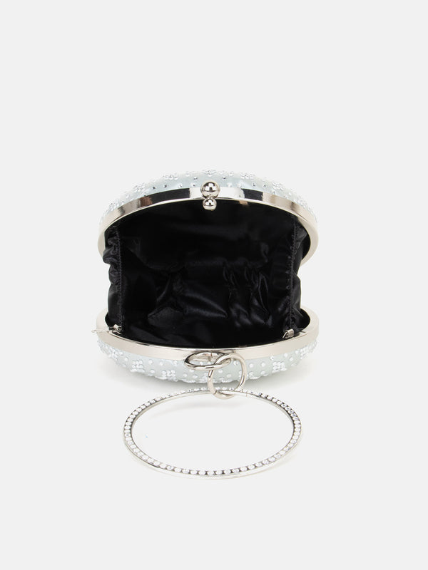 Embelished Round Clutch With Circular Handheld