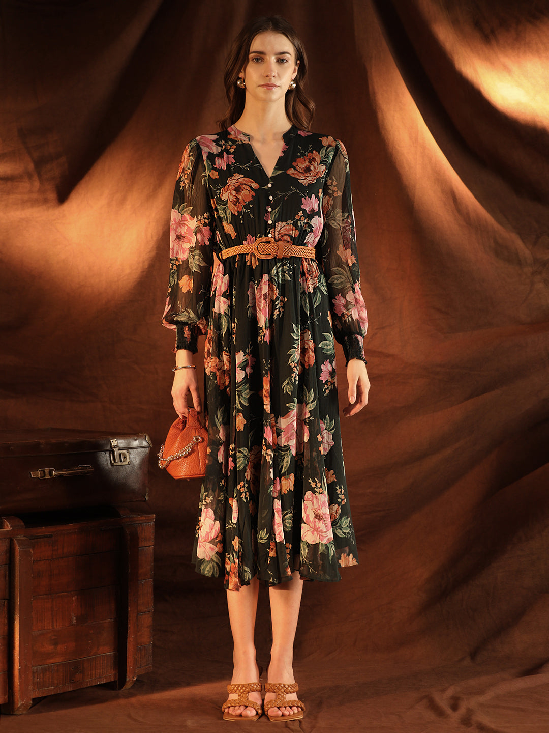 Harmony Midi Dress With Belt – KAZO
