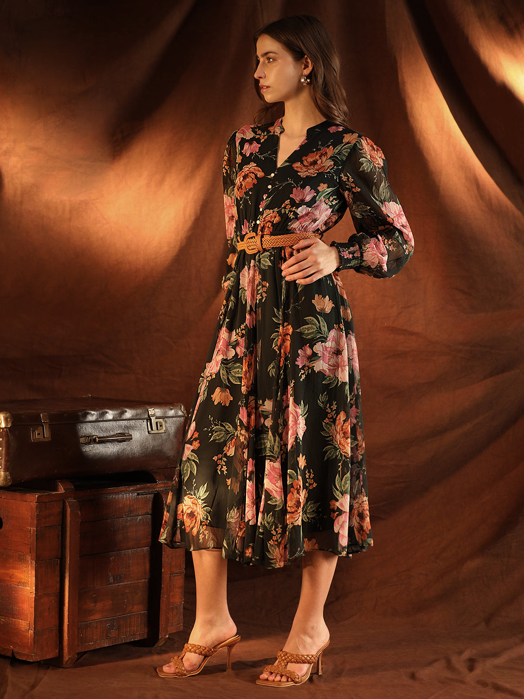 Harmony Midi Dress With Belt KAZO Harmony Midi Dress With Belt KAZO