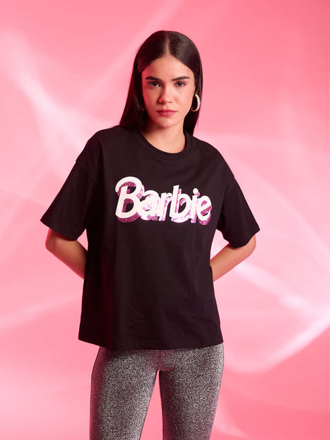 Barbie™ Mattel Logo Printed T-Shirt With Sequin Work