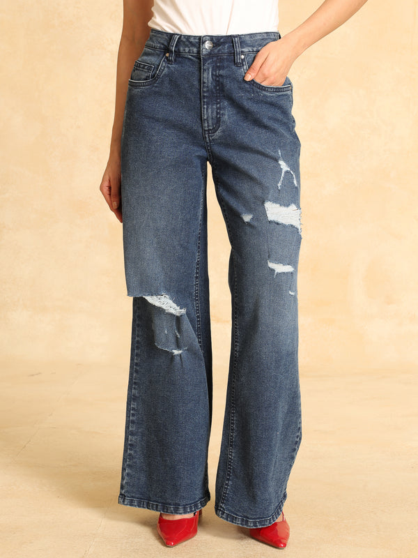 Wide Leg Jeans With Rips