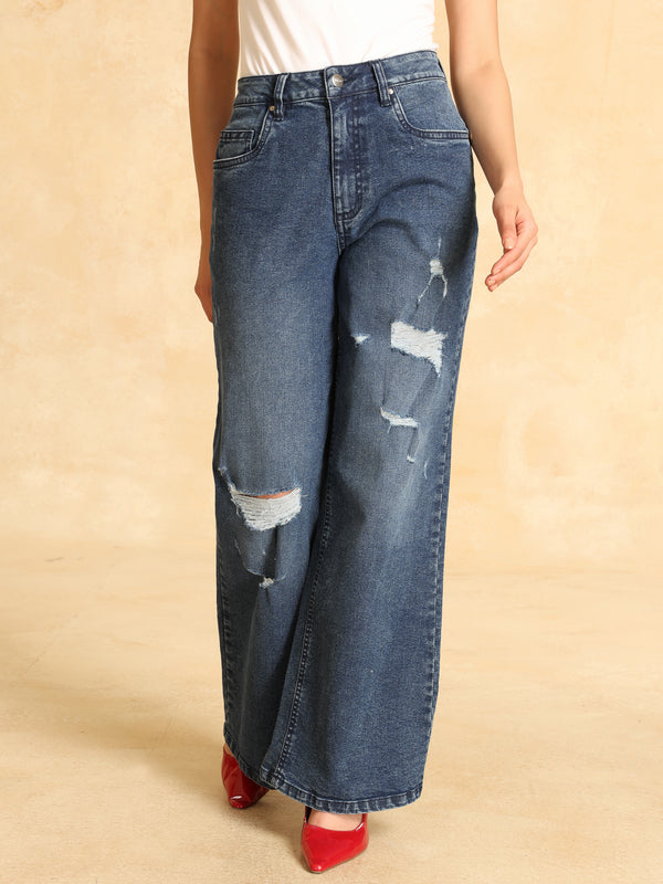 Wide Leg Jeans With Rips