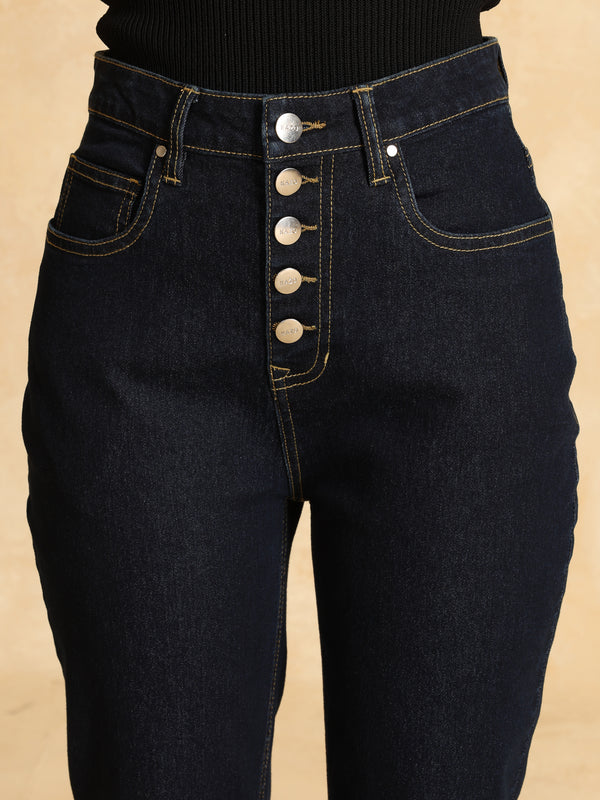 Fit And Flare Jeans With Button Fly