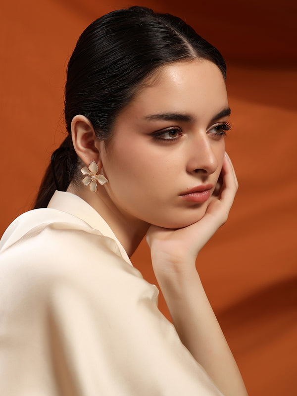 White Orchid Flower Earrings