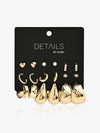 Set of 9 Gold Chunky Hoops and Stud Earrings