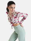 Full Sleeve Printed Cropped Shirt With Knot