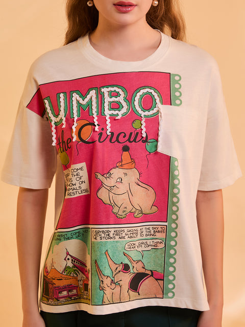 Dumbo © Disney Printed T-Shirt With Lace & Sequin Work