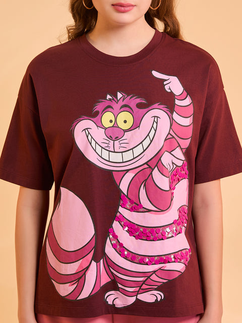 Cheshire Cat © Disney Printed T-Shirt With Sequin Work