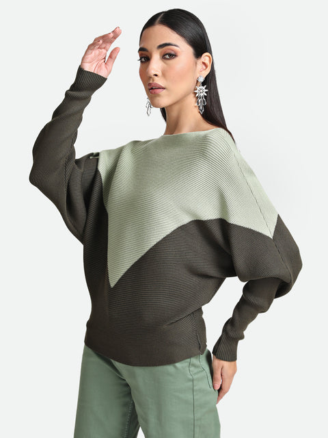 Color Blocked Batwing Pullover