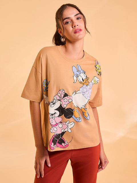 Minnie & Daisy © Disney Printed T-Shirt With Sequin Work