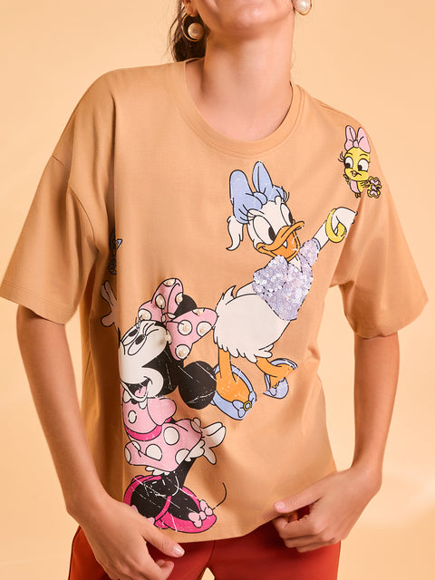 Minnie & Daisy © Disney Printed T-Shirt With Sequin Work