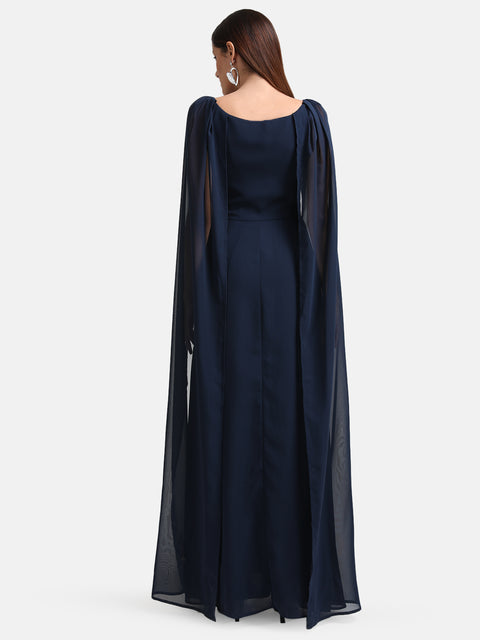 Embellished Cape Sleeve Maxi Dress