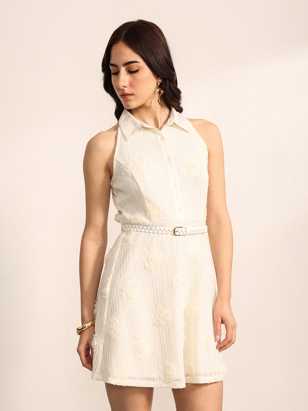 Ball Blanc Mini Dress With Belt