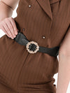 Embellished Round Buckle Elasticated Belt