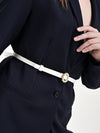 Round Pearl Buckle Thin Belt