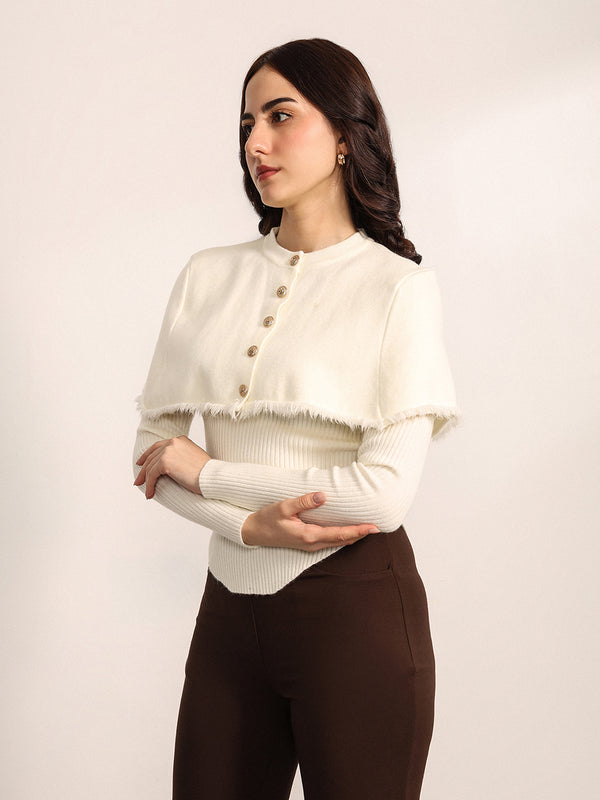 Ecru Winter Top With Detachable Cape