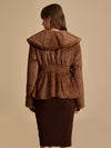 Foiled Fur Peplum Jacket With Gold Trim